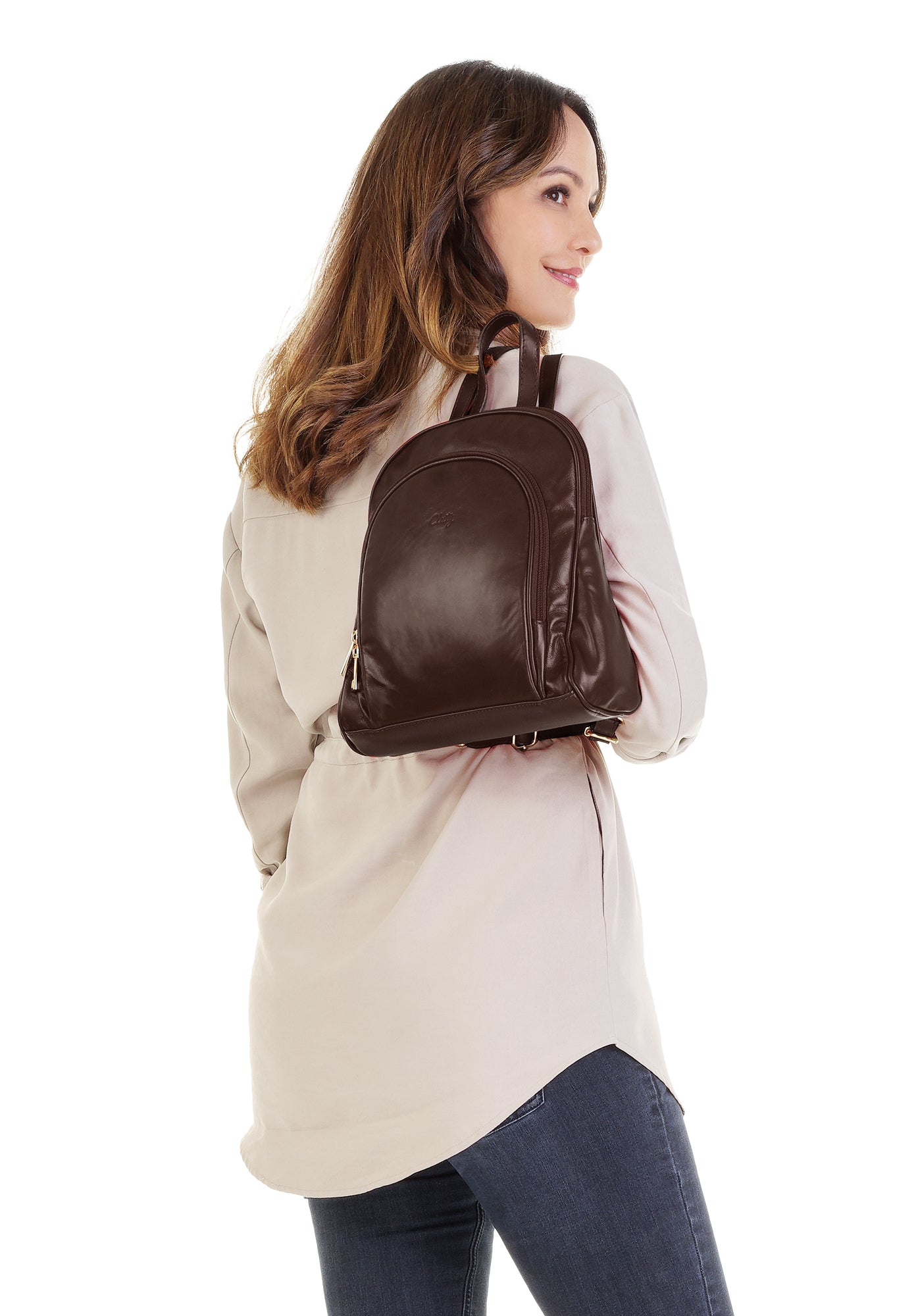 CLUTY City-Rucksack Damen echt Leder, Made in Italy –